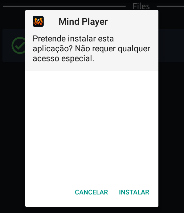 Tela de instalação do MINDPLAYER