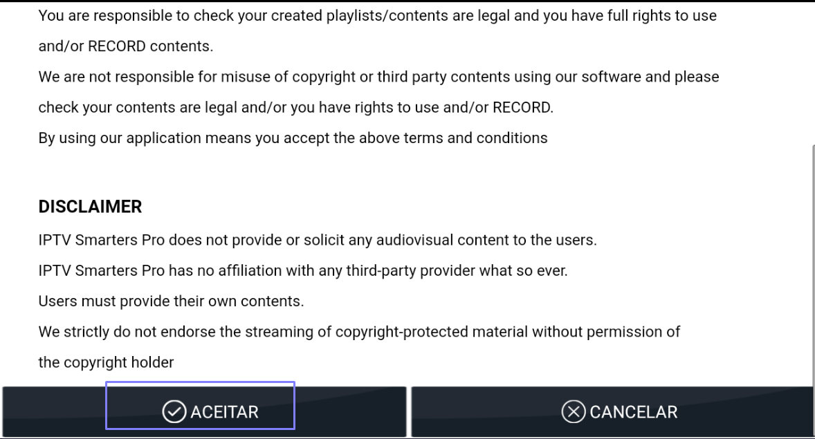 Aceitar os termos