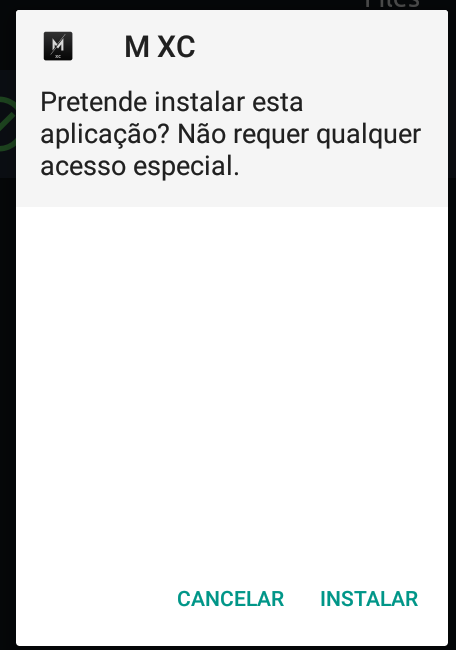 Tela de instalação do MXC