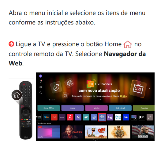 Acesso ao navegador na TV LG