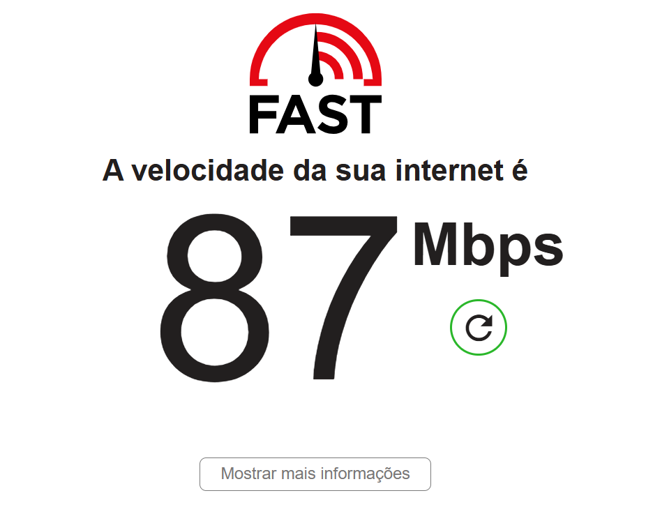 Teste no fast.com